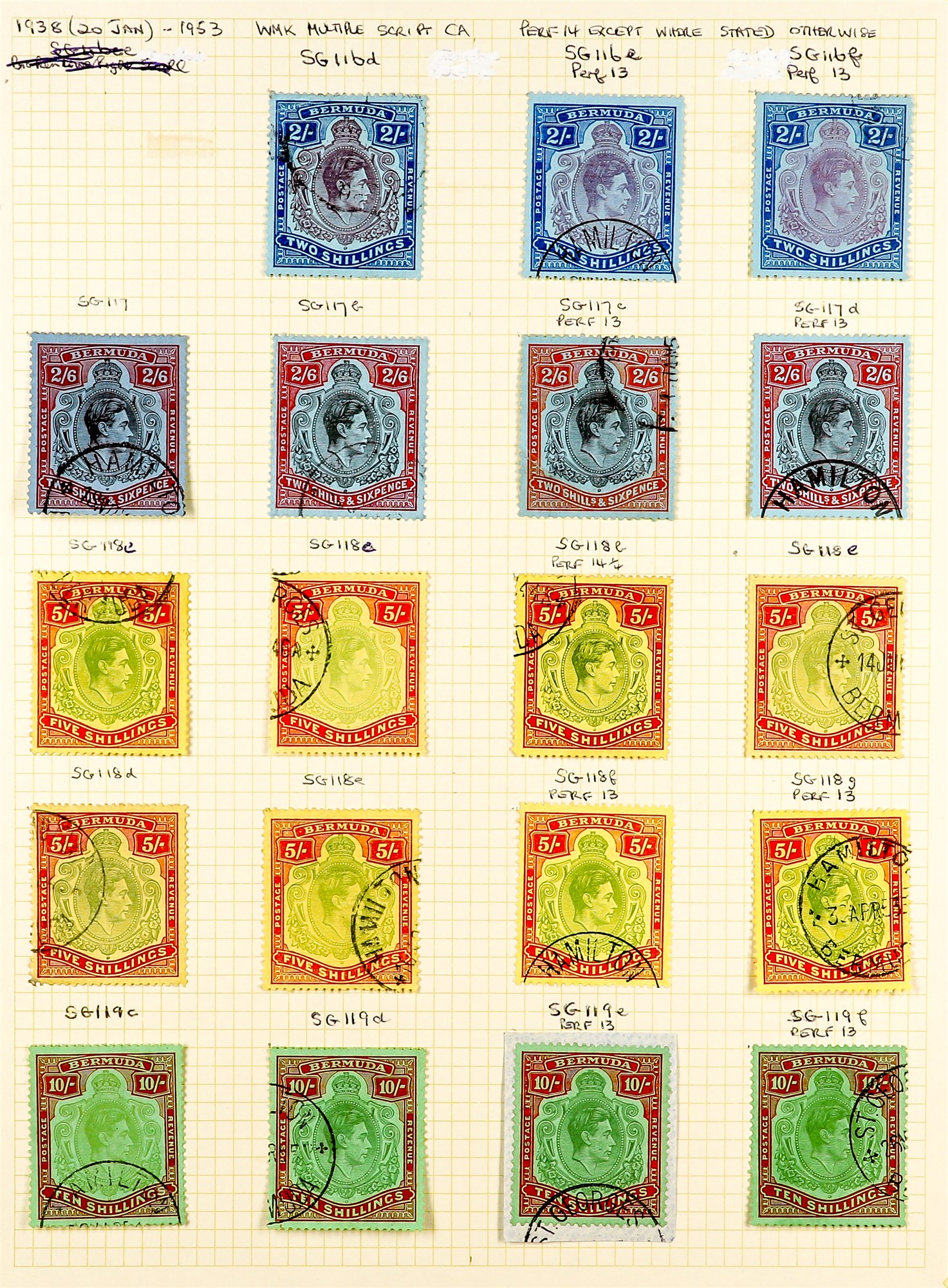 BERMUDA 1937 - 1949 FINE USED COLLECTION of over 60 stamps on pages, includes 1938-53 set with - Image 2 of 4