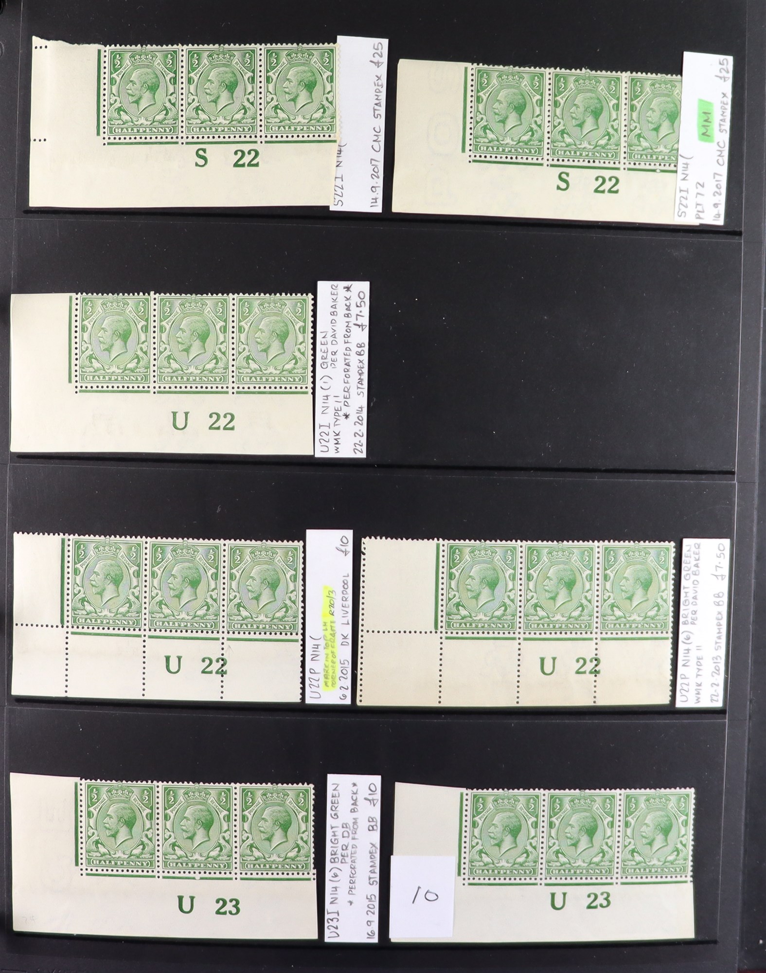 GB.GEORGE V 1912-24 ½d GREENS - SPECIALIZED CONTROL NUMBERS COLLECTION of mint (much never hinged - Image 10 of 27