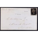 GB.PENNY BLACKS 1840 (31 Dec) cover bearing 1d black plate 6 'CI' (4 margins) tied by black MC