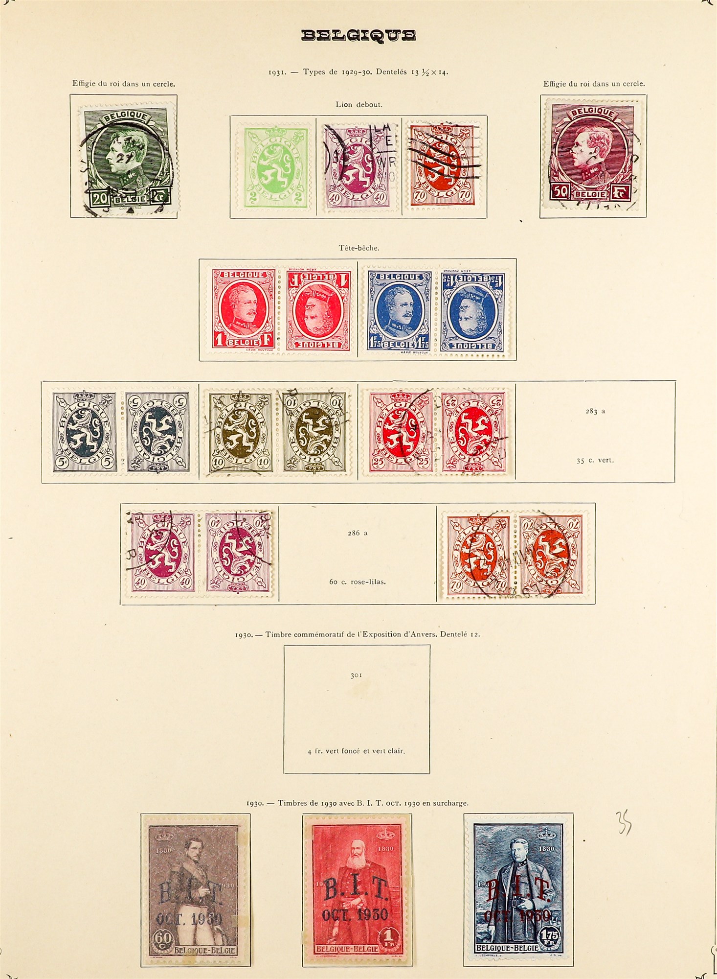 BELGIUM 1849 - 1942 COLLECTION of around 700 chiefly used stamps on album pages, comprehensive - Image 14 of 40