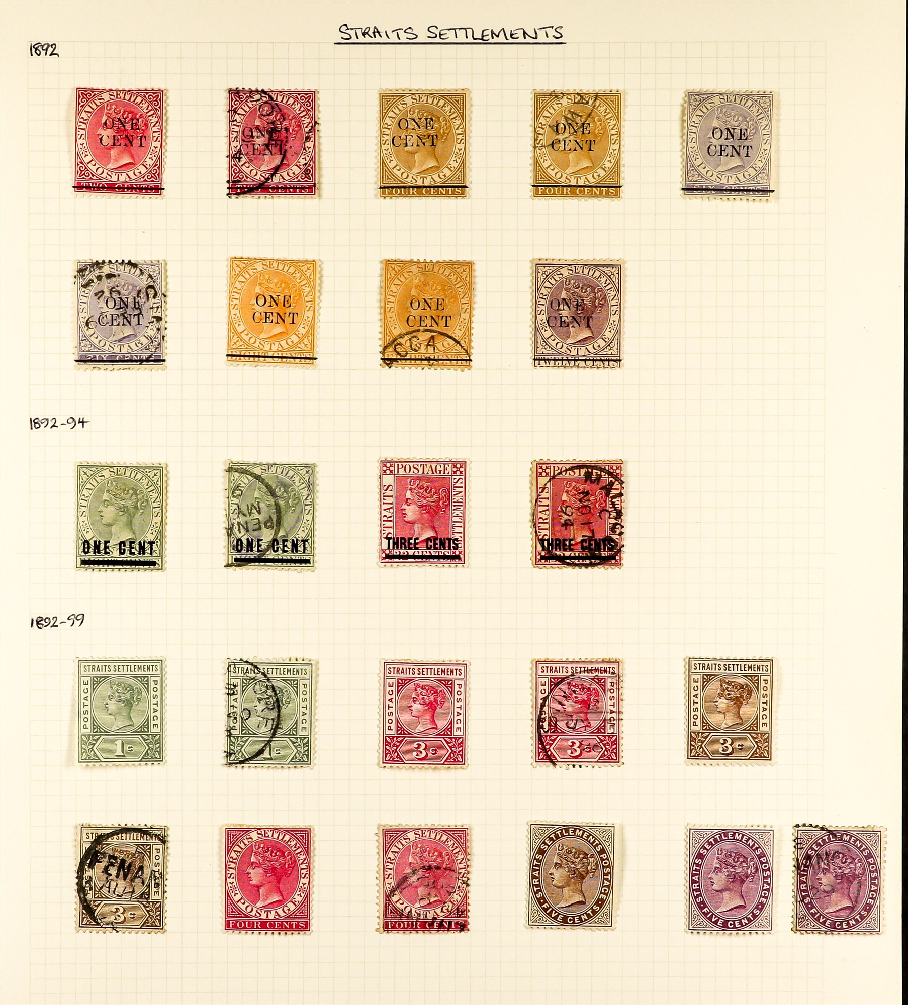 MALAYA-STRAITS SETT. 1867 - 1899 COLLECTION of over 100 chiefly used 19th Century stamps on album - Image 5 of 6