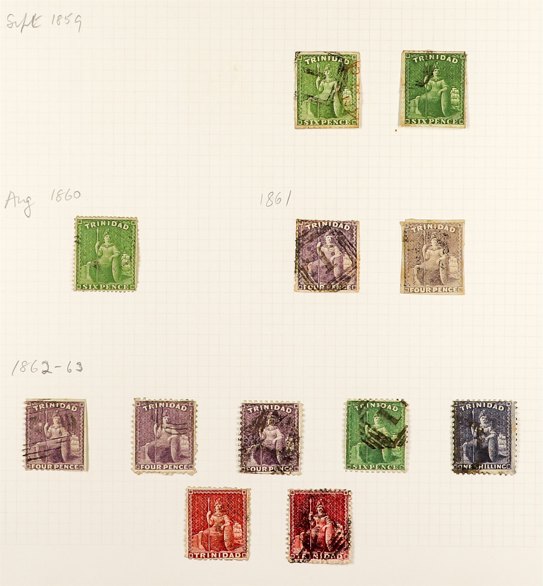 TRINIDAD 1851 - 1882 BRITANNIA CLASSICS collection of over 60 used stamps on album pages, the - Image 4 of 5