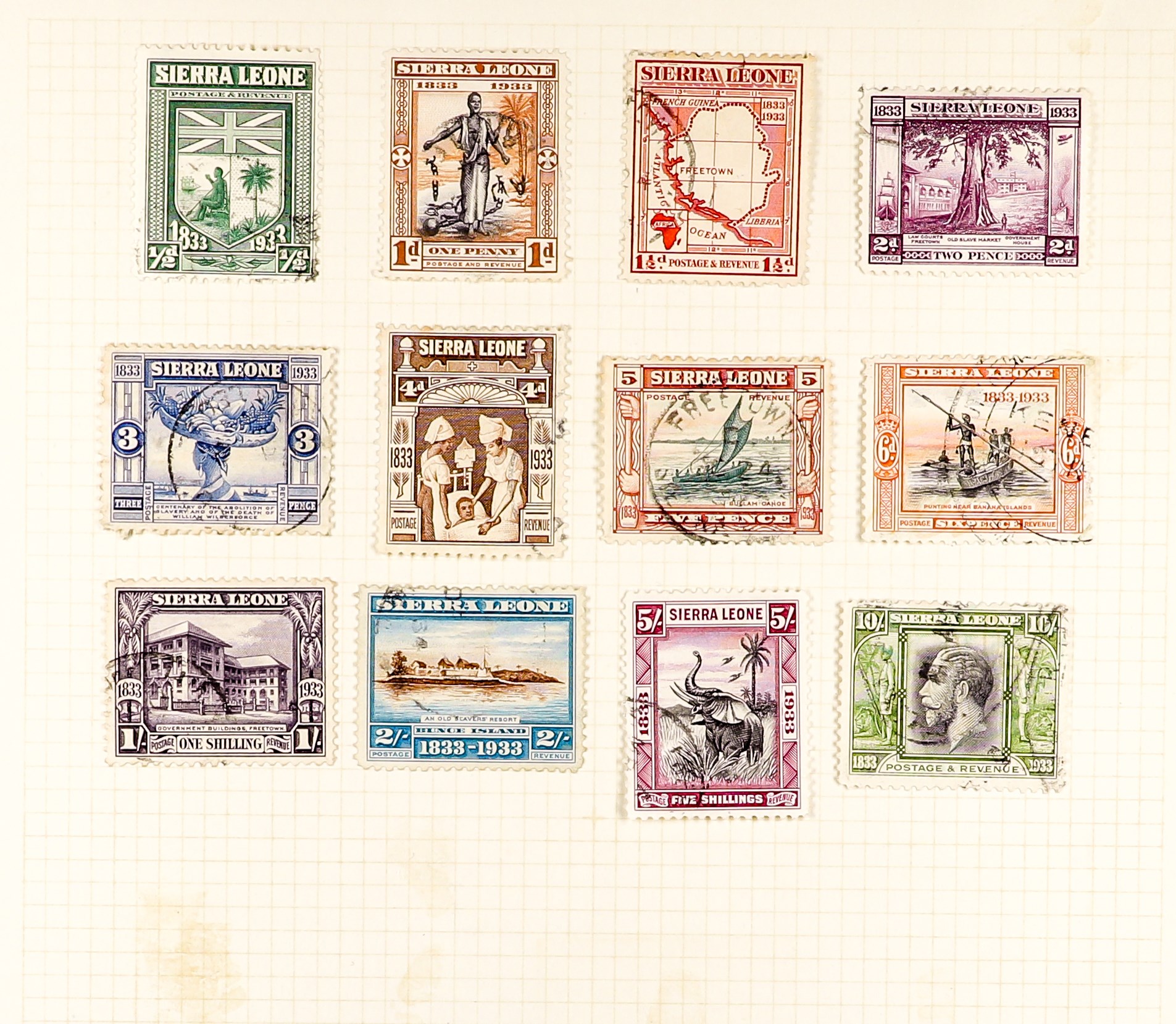 SIERRA LEONE 1912 - 1933 USED COLLECTION of 74 stamps on album pages, note 1912-21 to 5s (2, - Image 3 of 3
