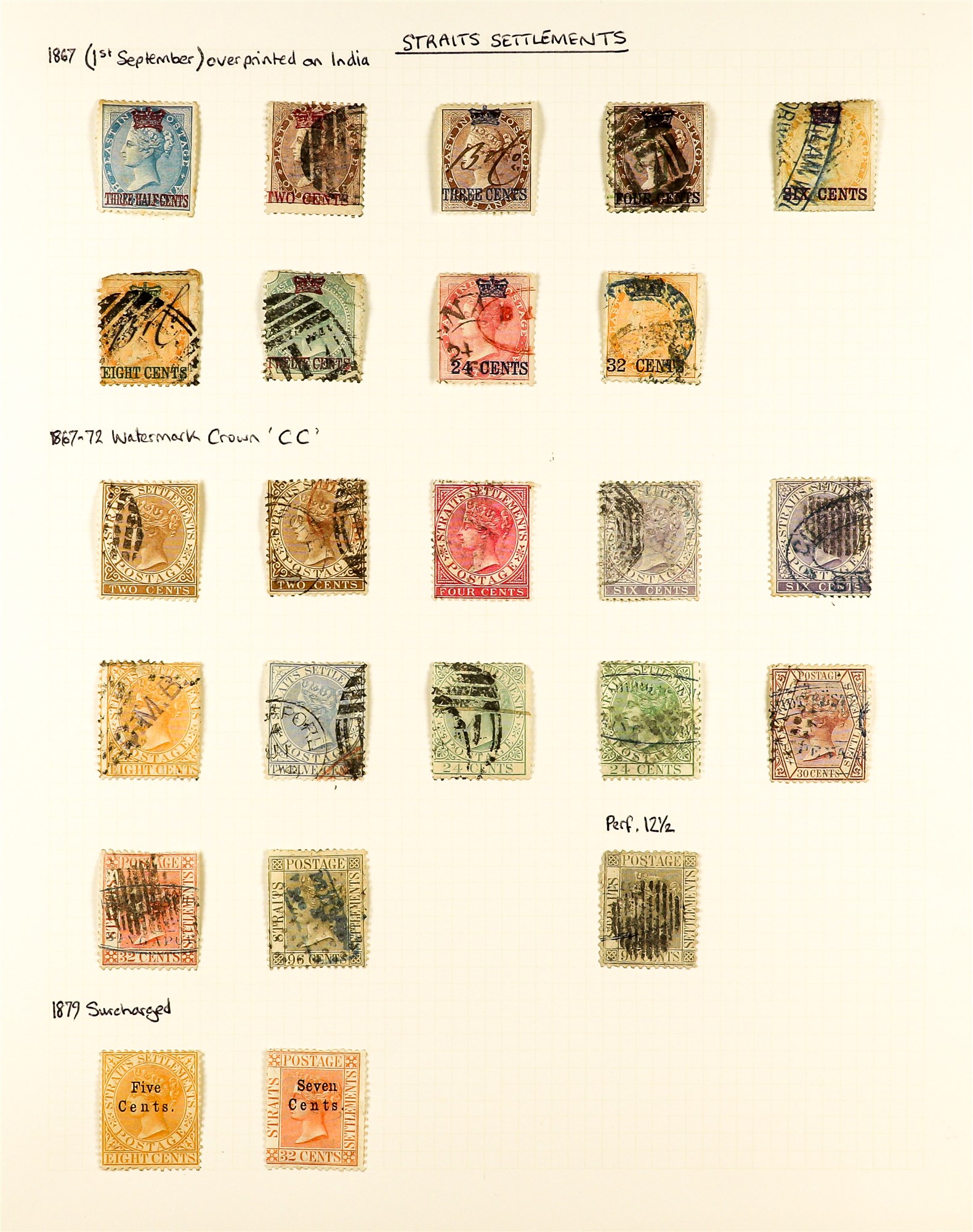 MALAYA-STRAITS SETT. 1867 - 1899 COLLECTION of over 100 chiefly used 19th Century stamps on album