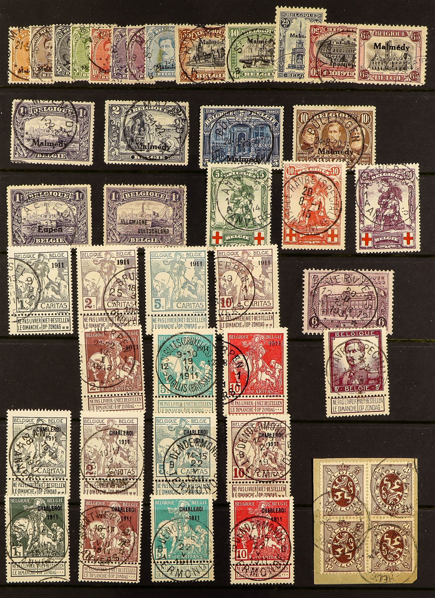 BELGIUM 1911 - 1985 USED COLLECTION of around 180 chiefly used stamps on protective pages, note 1911