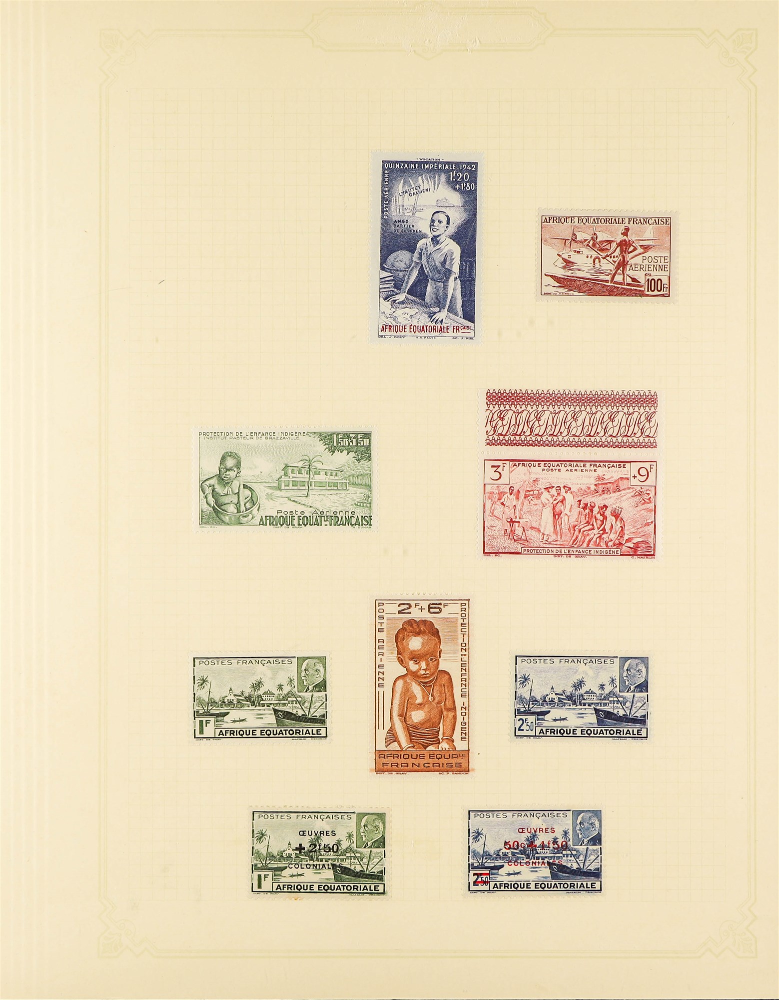FRENCH COLONIES EQUATORIAL AFRICA 1936 - 1957 comprehensive collection of mint stamps on album pages - Image 9 of 16