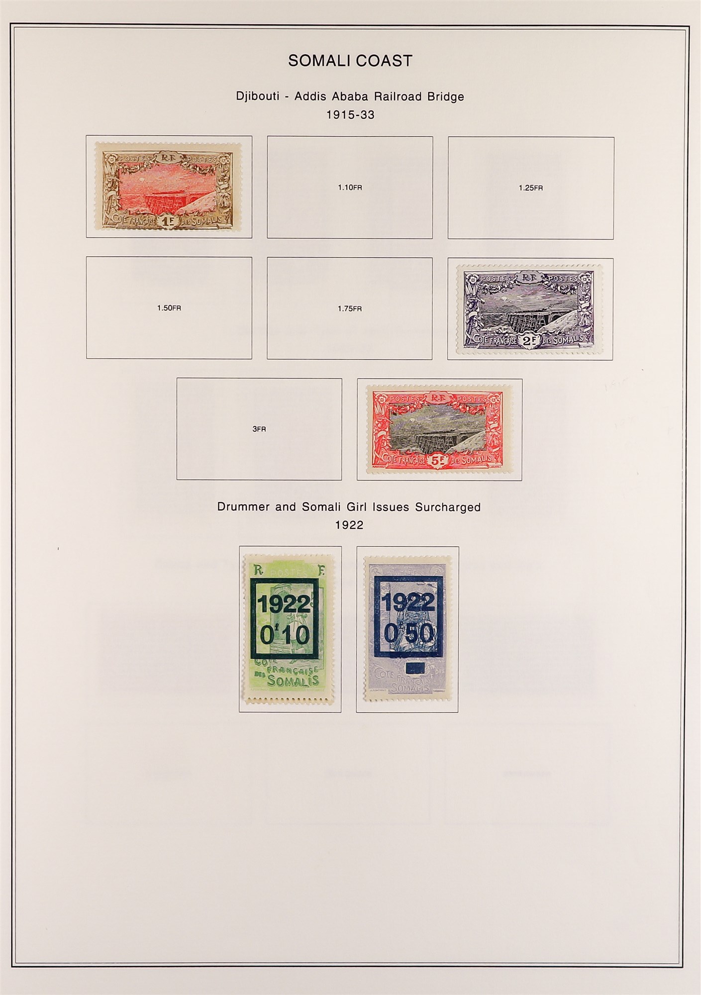 FRENCH COLONIES SOMALI COAST 1902 - 1946 mint collection of 220+ stamps on album pages, many high - Image 5 of 12