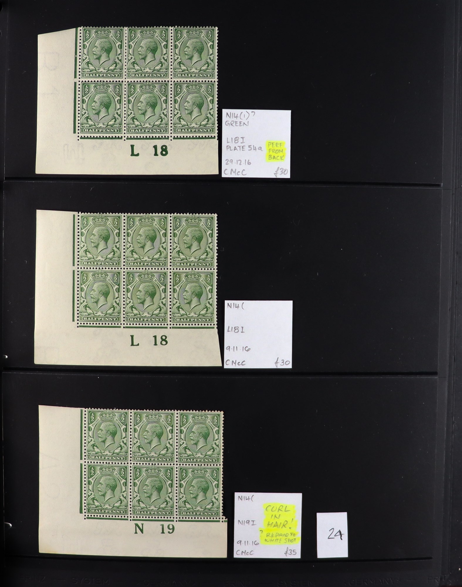 GB.GEORGE V 1912-24 ½d GREENS - SPECIALIZED CONTROL NUMBERS COLLECTION of mint (much never hinged - Image 24 of 27