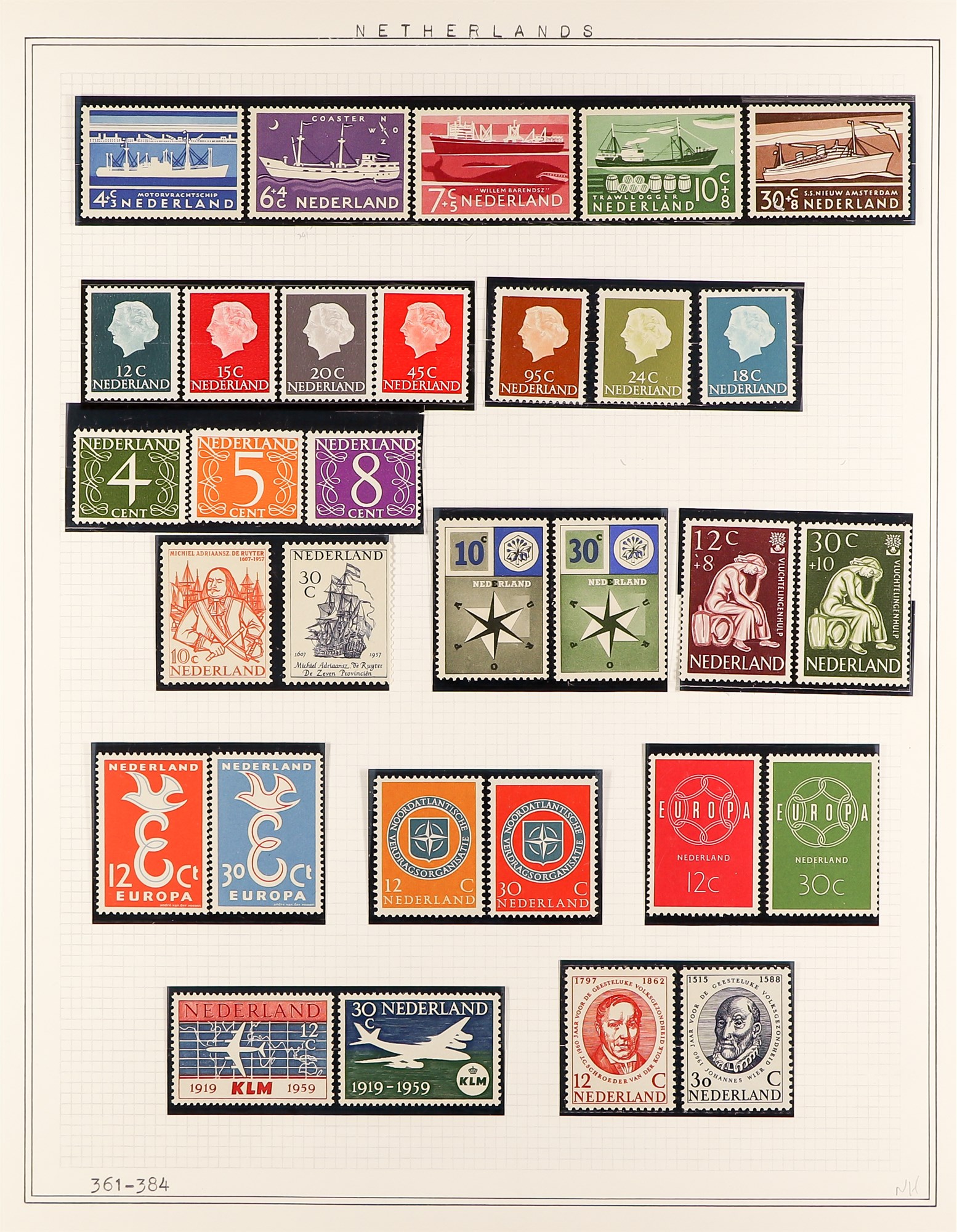 NETHERLANDS 1924 - 1967 NEVER HINGED MINT COLLECTION around 280 stamps on album pages, complete sets - Image 6 of 7