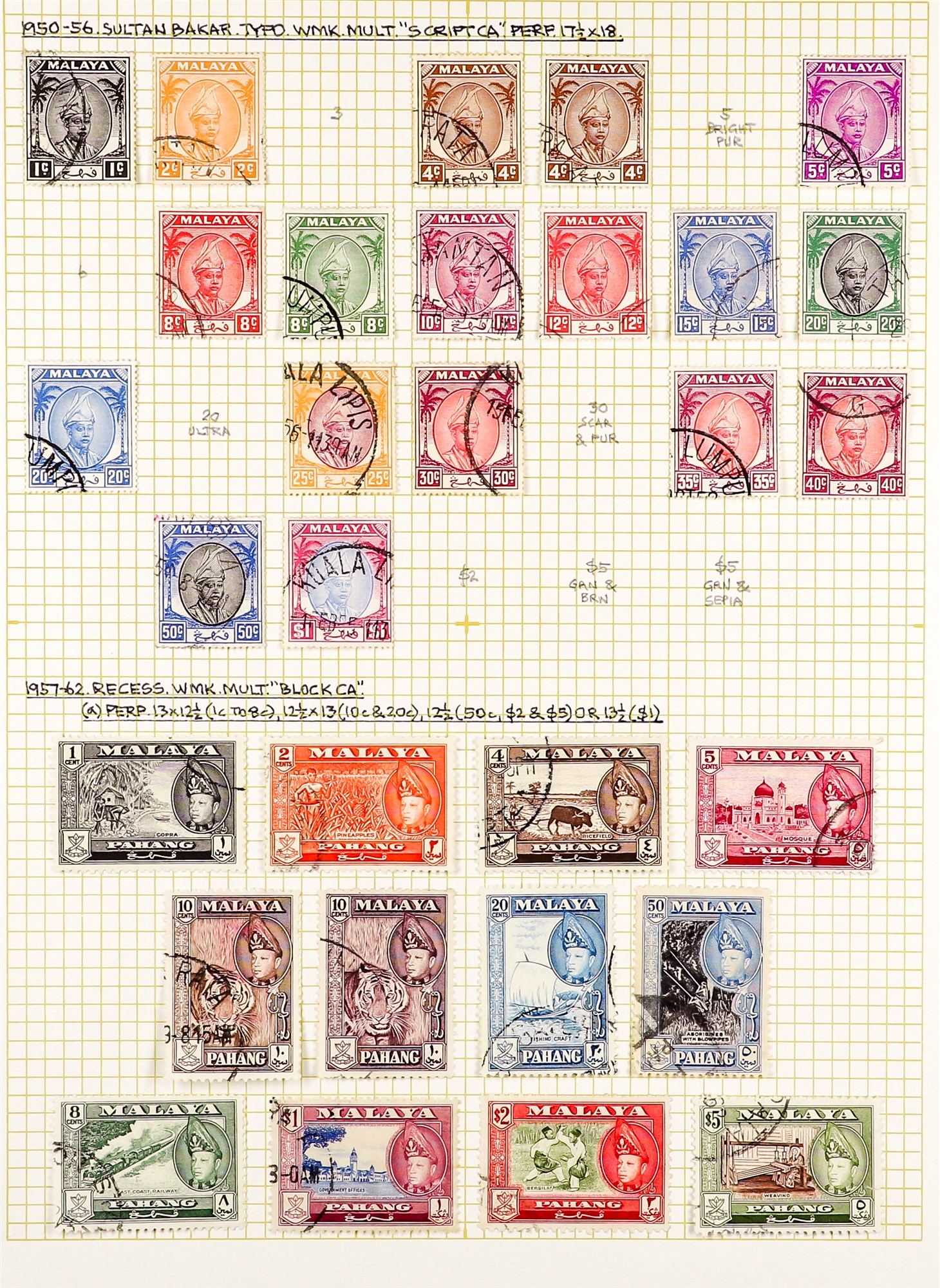 MALAYA STATES PAHANG 1889 - 1965 COLLECTION of 68 very fine used stamps on several album pages, note - Image 3 of 4