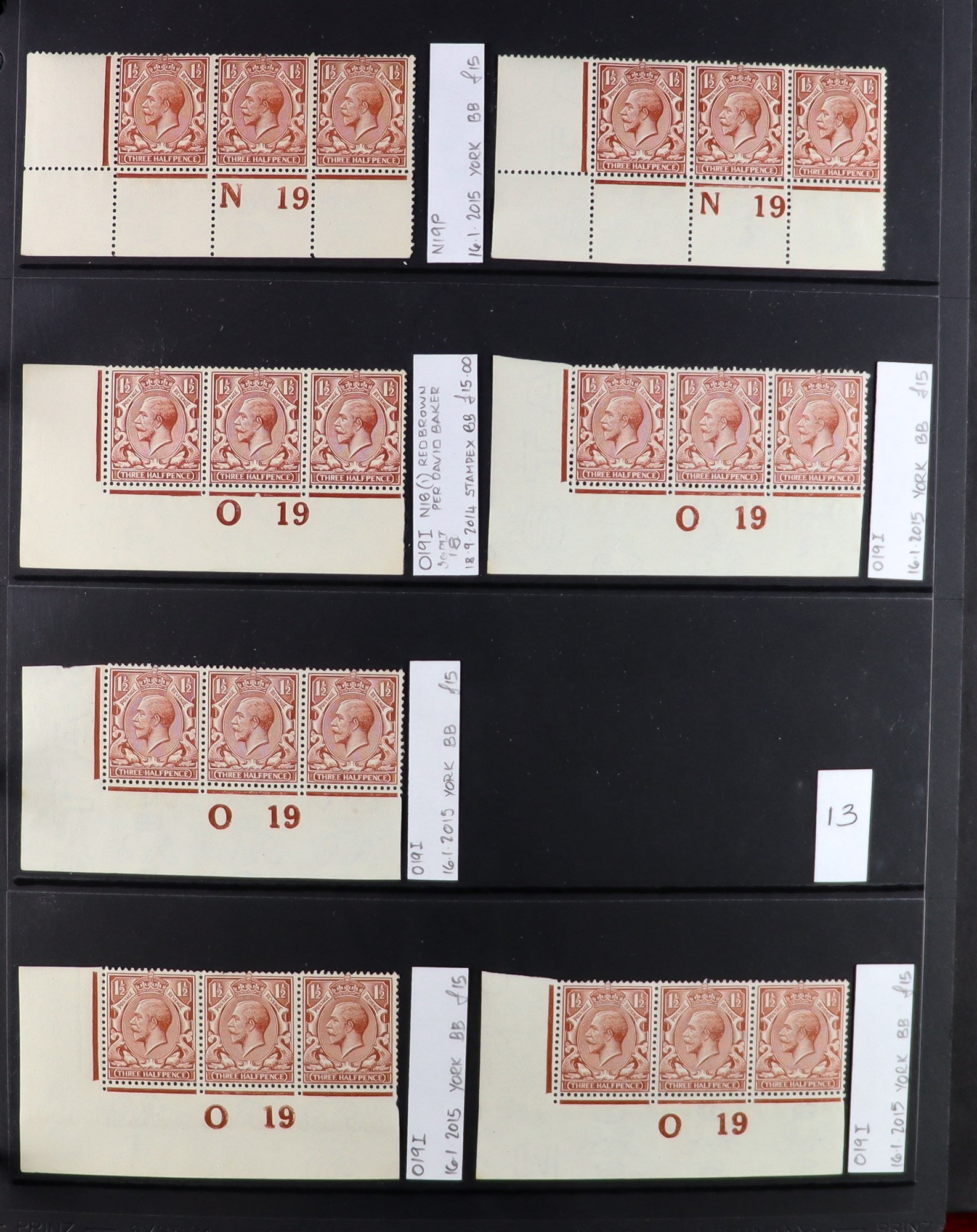 GB.GEORGE V 1912-24 1½d RED-BROWNS - SPECIALIZED CONTROL NUMBERS COLLECTION of mint (much never - Image 14 of 21