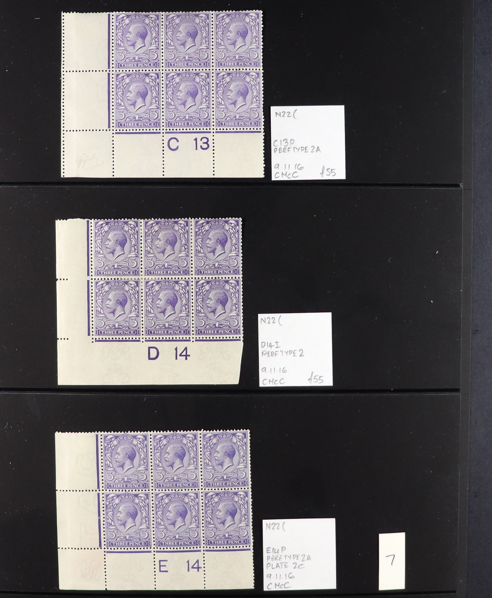 GB.GEORGE V 1912-24 3d VIOLETS - SPECIALIZED CONTROL NUMBERS COLLECTION of mint (much never hinged - Image 5 of 8