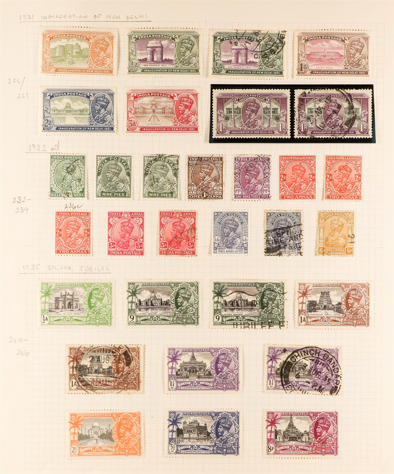 INDIA 1902 - 1943 OLD COLLECTION of 230+ mint & used stamps on 6 album pages. - Image 4 of 6