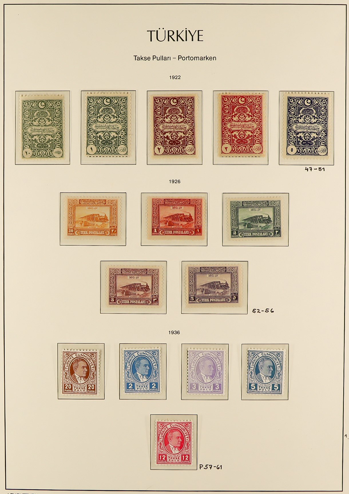 TURKEY 1865 - 1936 POSTAGE DUES COLLECTION of 80 mint stamps on pages, note 1865 to 25k, 1888 set - Image 7 of 8