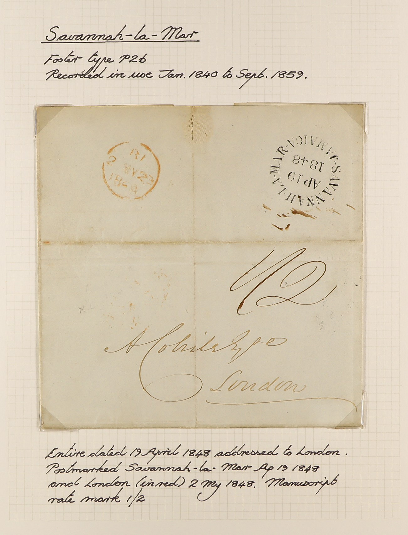 JAMAICA 1834 - 1860 PRE-STAMP COVERS COLLECTION of 36 pre-stamp entire letters and envs expertly - Image 22 of 38