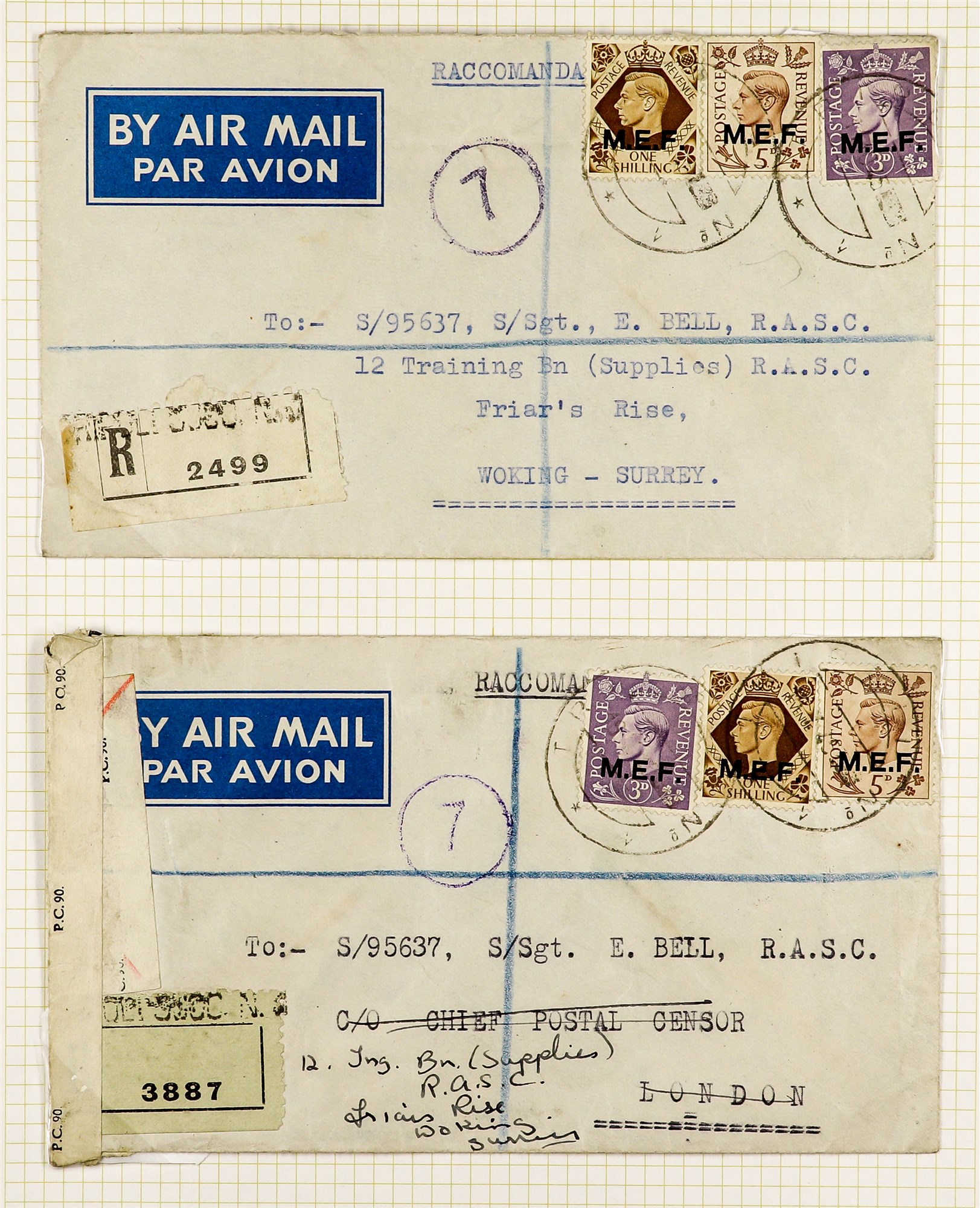 BR. OCC. ITAL. COL. M.E.F. 1943 - 1949 COVERS nicely written up collection of 19 items on album - Image 9 of 14