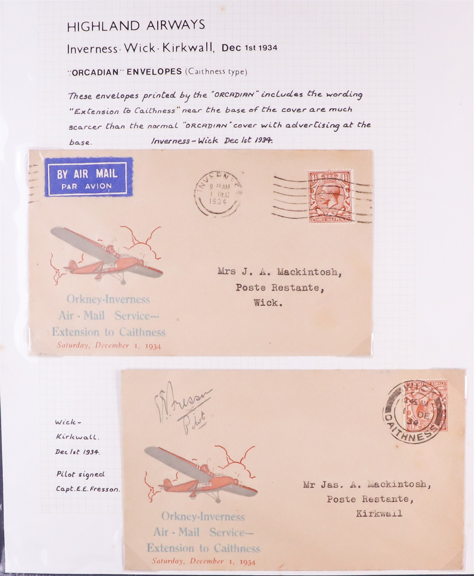 GB. COVERS & POSTAL HISTORY ORKNEY ISLANDS AIRMAIL COVERS COLLECTION 1934-39 with 1934 (29 May) F.F. - Image 3 of 10