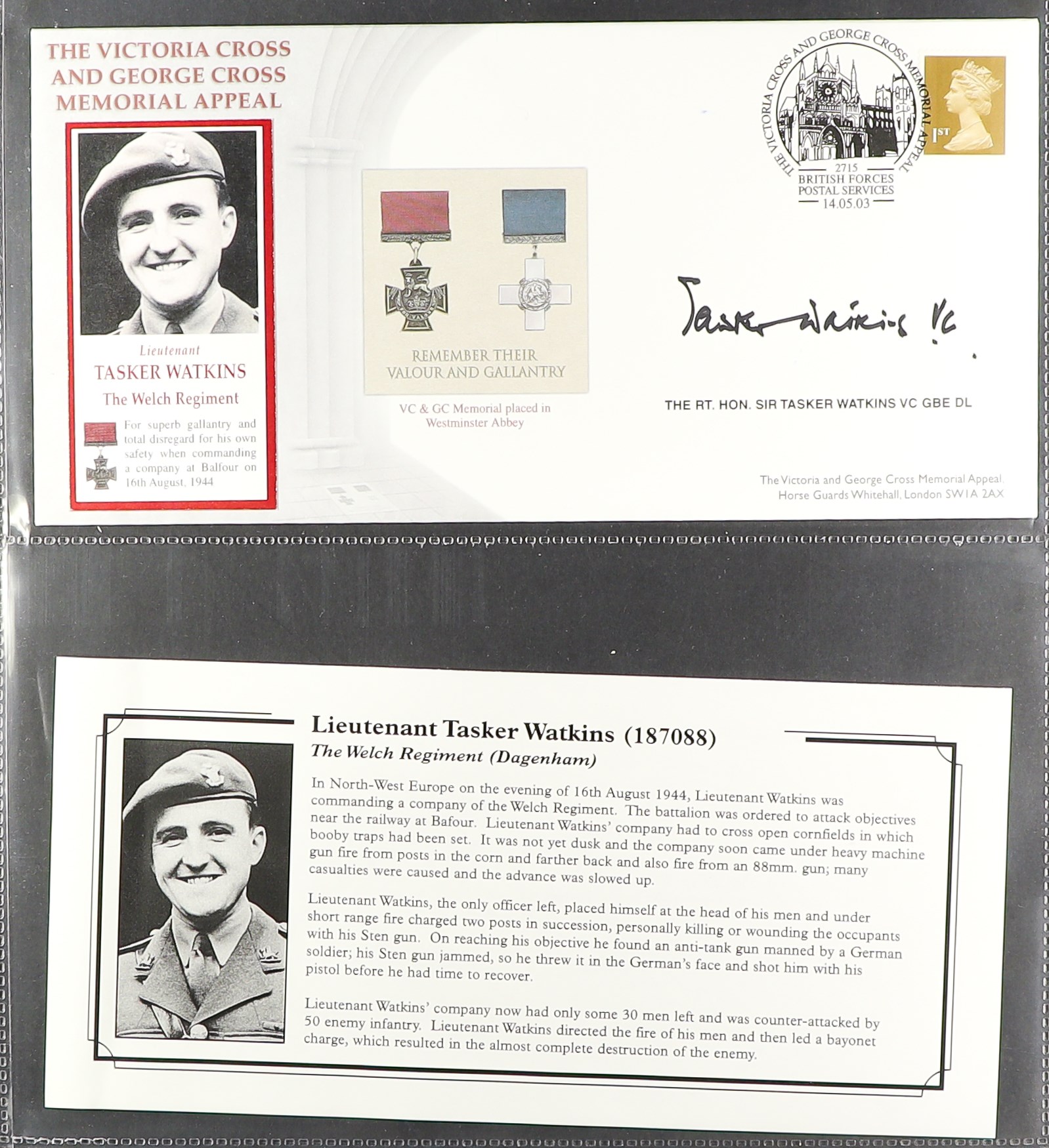 GB. COVERS & POSTAL HISTORY VICTORIA CROSS & GEORGE CROSS RECIPIENTS SIGNED COVERS Mostly 2003