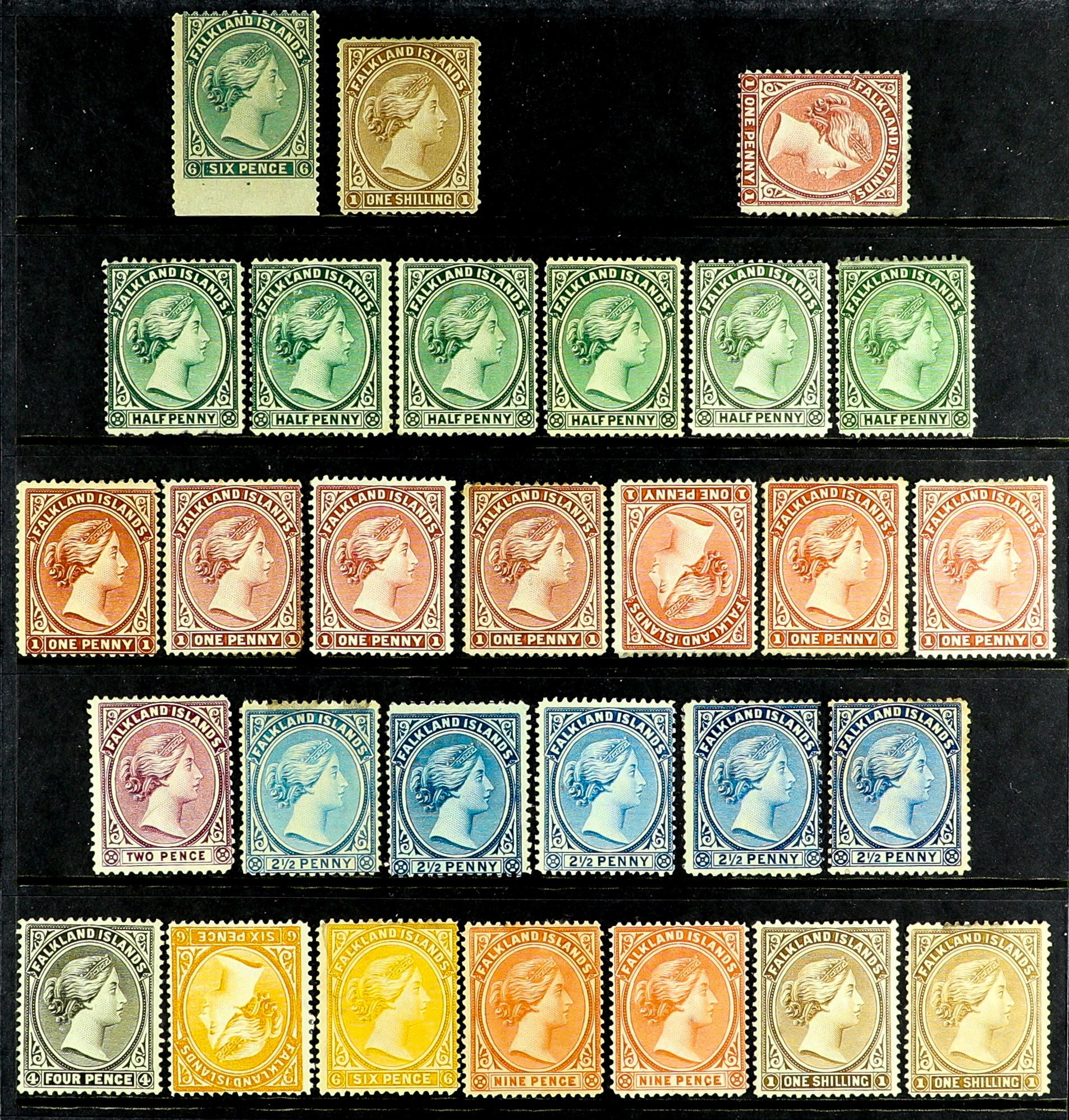 FALKLAND IS. 1878 - 1902 COLLECTION of 30 mint stamps on protective page, note 1878 no wmk 6d & 1s