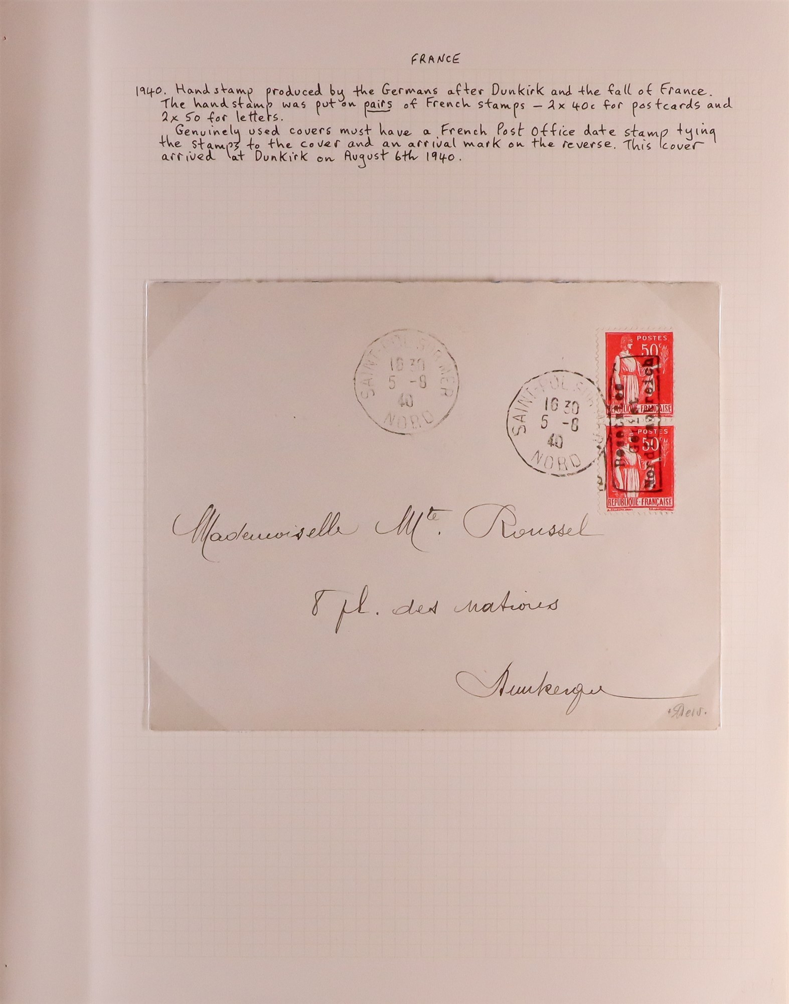 FRANCE 1940 DUNKERQUE. Two covers and mint pair with the "Besetztes / Gebiet / Nordfrankreich"
