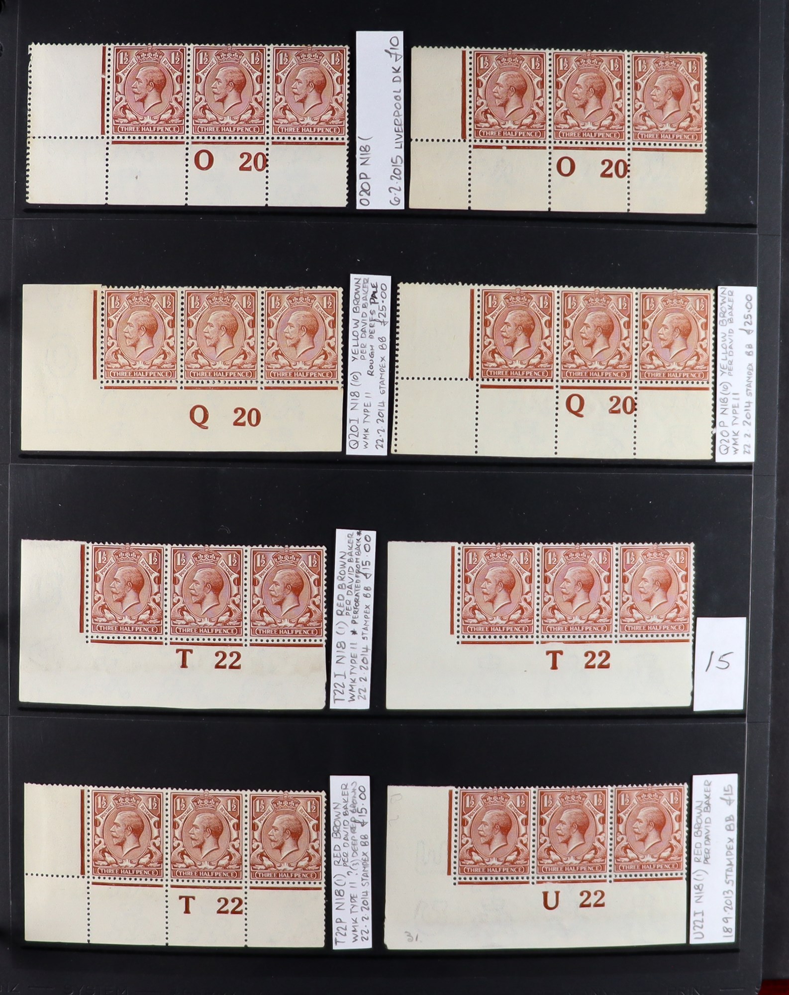 GB.GEORGE V 1912-24 1½d RED-BROWNS - SPECIALIZED CONTROL NUMBERS COLLECTION of mint (much never - Image 16 of 21