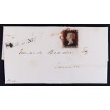 GB.PENNY BLACKS 1840 (19 June) entire letter bearing 1d black plate 1b 'TH' (4 margins roughly