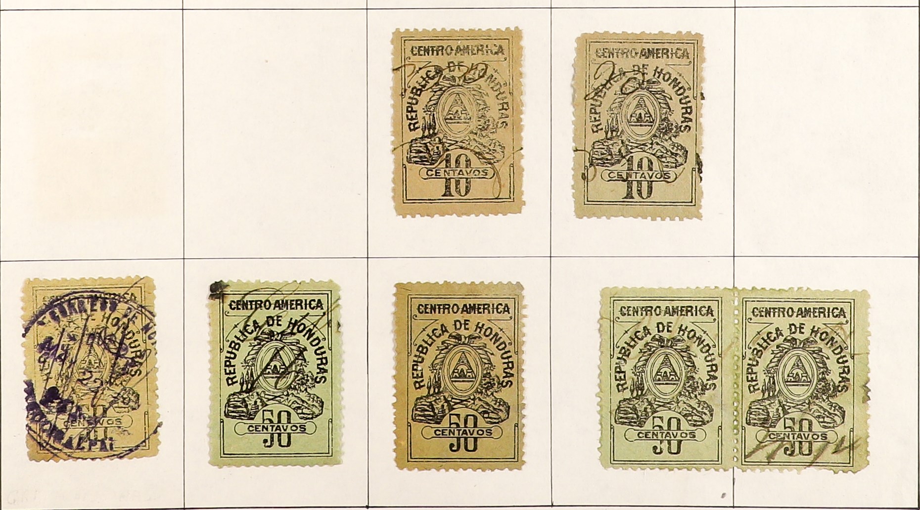 HONDURAS 1903 - 1909 REVENUE STAMPS COLLECTION of 20+ used stamps on pages, 1903 with burelage - Image 3 of 4