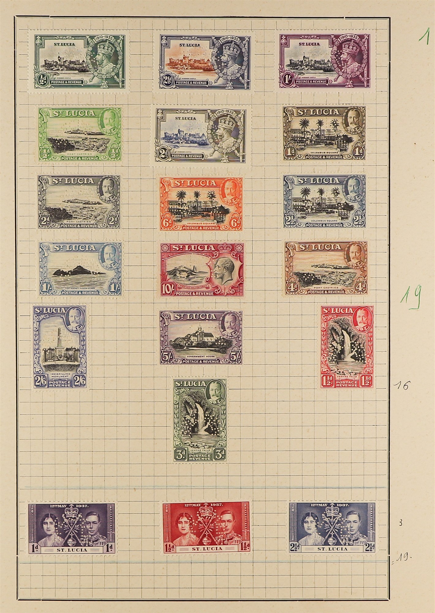 ST LUCIA 1935 - 1947 "SPECIMEN" STAMPS. 40 stamps affixed to two archival pages, the 1935 Silver - Image 2 of 2