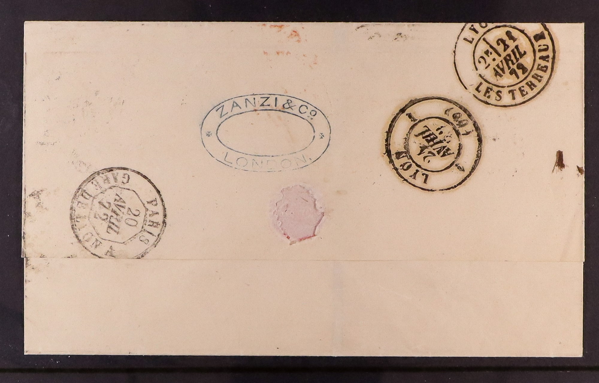 GB.QUEEN VICTORIA 1872 (April) wrapper to Lyons, France, bearing 3d plate 7 tied London "87" duplex. - Image 2 of 2