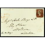 GB.QUEEN VICTORIA 1843 (14 Apr) EL to London bearing 1d red-brown plate 33 with 4 margins tied by