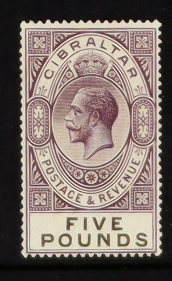 GIBRALTAR 1925-32 £5 violet and black, SG 108, never hinged mint, BPA certificate. Cat £1600.