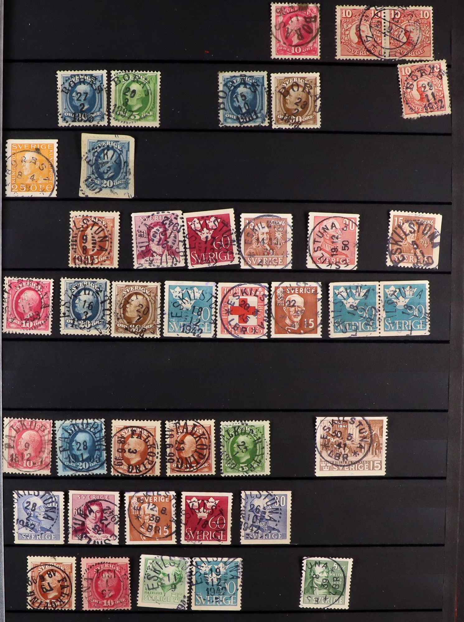 SWEDEN POSTMARKS Mostly 1880's-1950's used stamps selected for nice cancels, mostly with superb