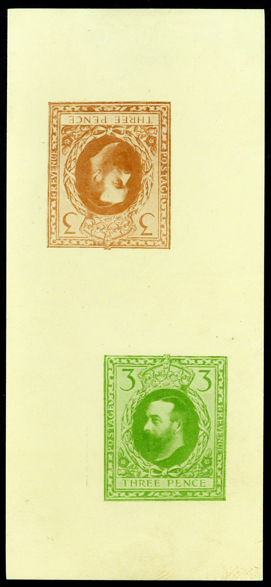 GB.GEORGE V DOWNEY HEAD - HALF TONE ESSAY large format 3d two impressions in pale red-brown (