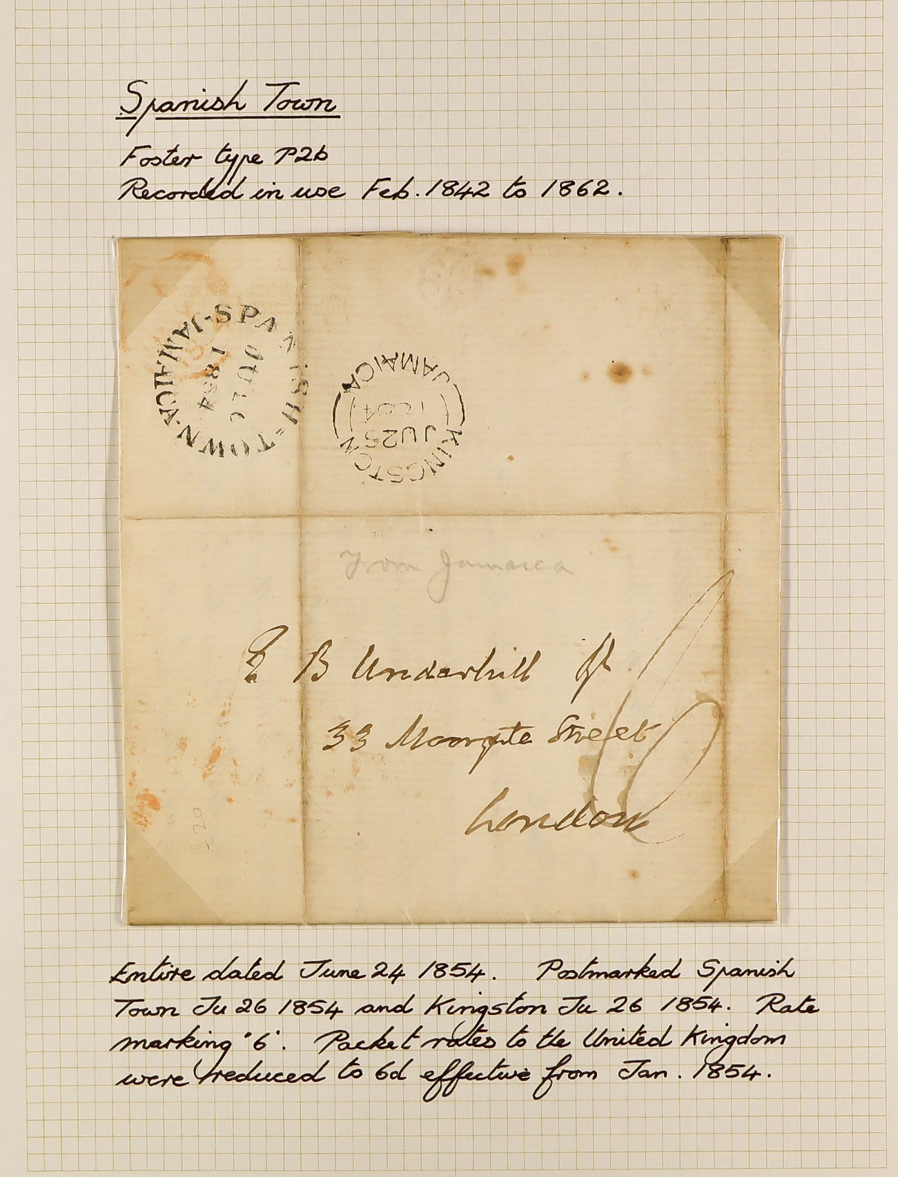 JAMAICA 1834 - 1860 PRE-STAMP COVERS COLLECTION of 36 pre-stamp entire letters and envs expertly - Image 27 of 38