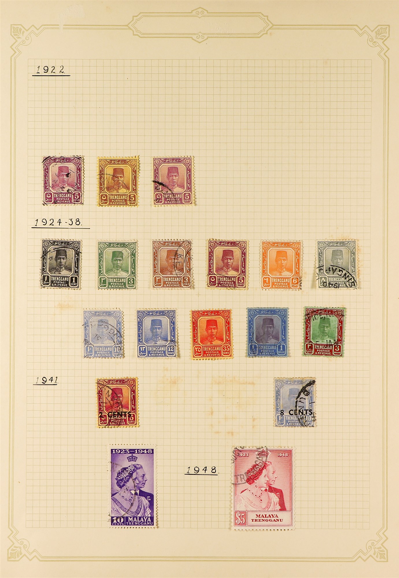 MALAYA STATES TRENGGANU 1910 - 1986 collection of 120+ used stamps on album pages, stc £900+ not - Image 3 of 8