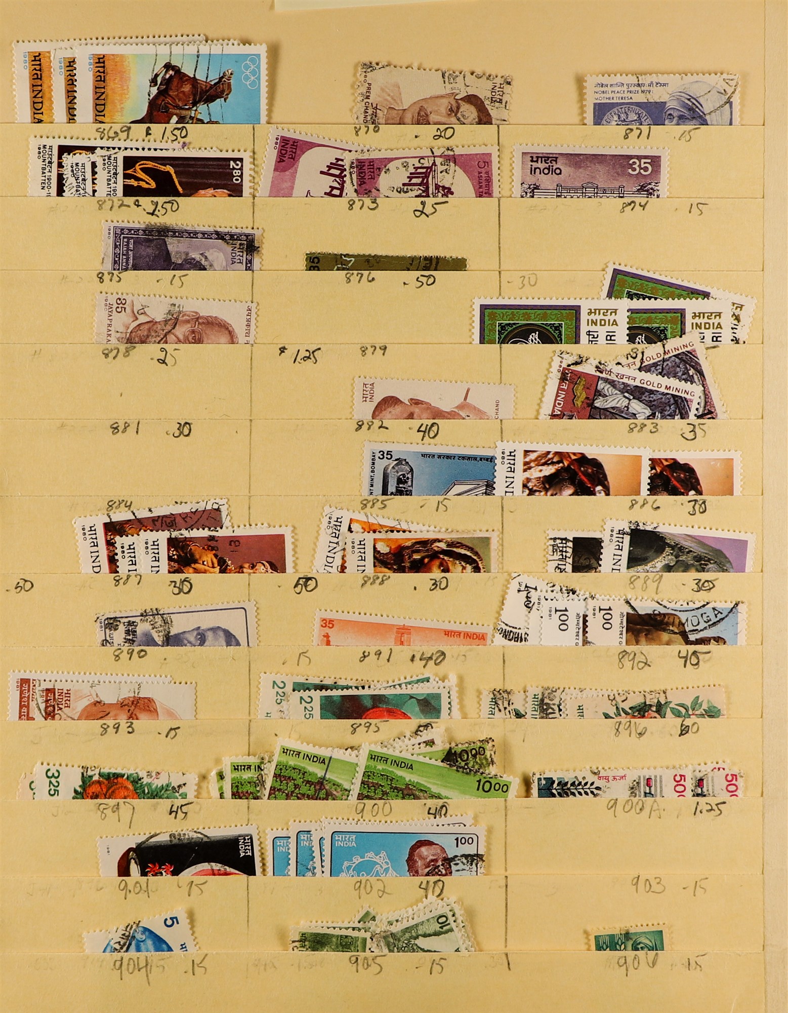 INDIA 1865 - 2005 IN BINDER chiefly used stamps tucked onto old manilla stock pages, in 3-ring - Image 8 of 11