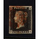 GB.PENNY BLACKS 1840 1d black 'TA' plate 4, SG 2, used with 4 margins & red Maltese Cross