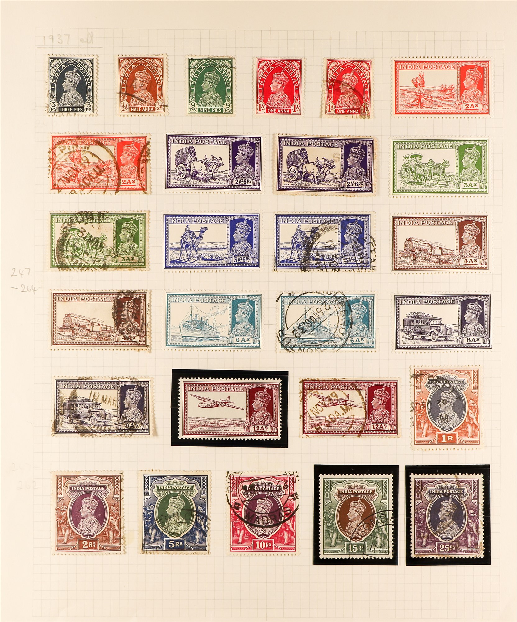 INDIA 1902 - 1943 OLD COLLECTION of 230+ mint & used stamps on 6 album pages. - Image 5 of 6