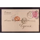 GB.QUEEN VICTORIA 1872 (April) wrapper to Lyons, France, bearing 3d plate 7 tied London "87" duplex.