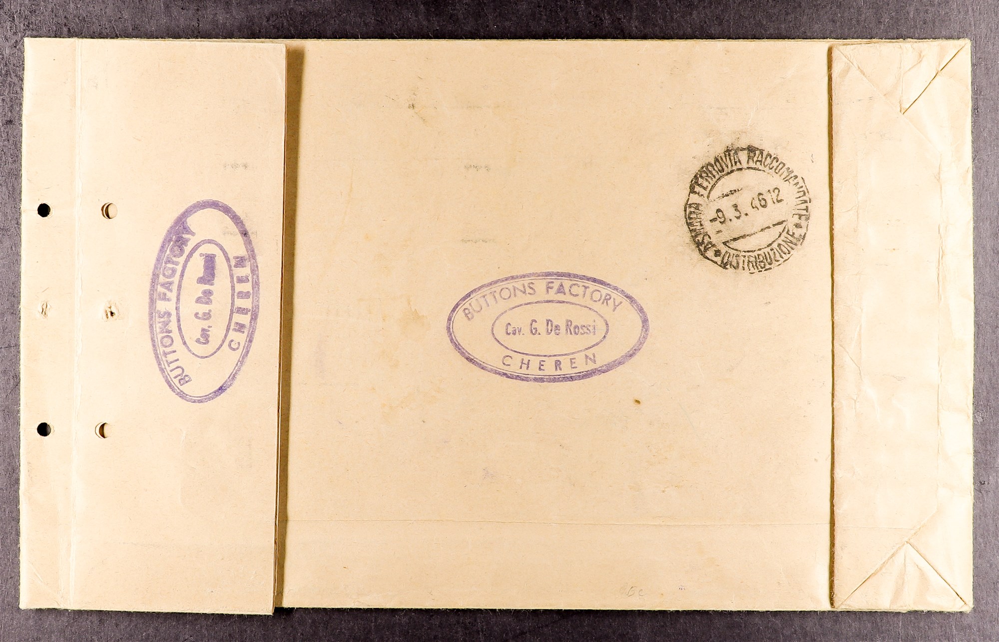 BR. OCC. ITAL. COL. M.E.F. 1946 (9 Mar) cover / samples bag registered from Asmara to Tel Aviv - Image 2 of 2