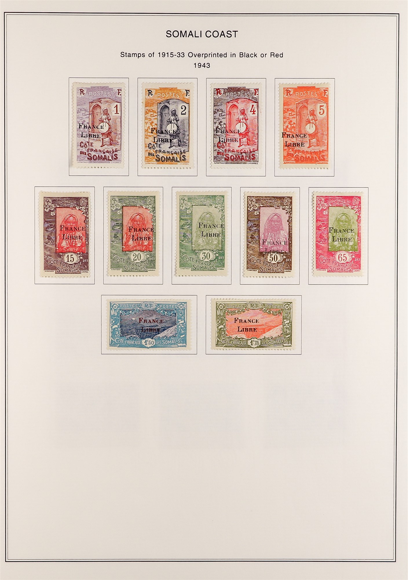 FRENCH COLONIES SOMALI COAST 1902 - 1946 mint collection of 220+ stamps on album pages, many high - Image 6 of 12