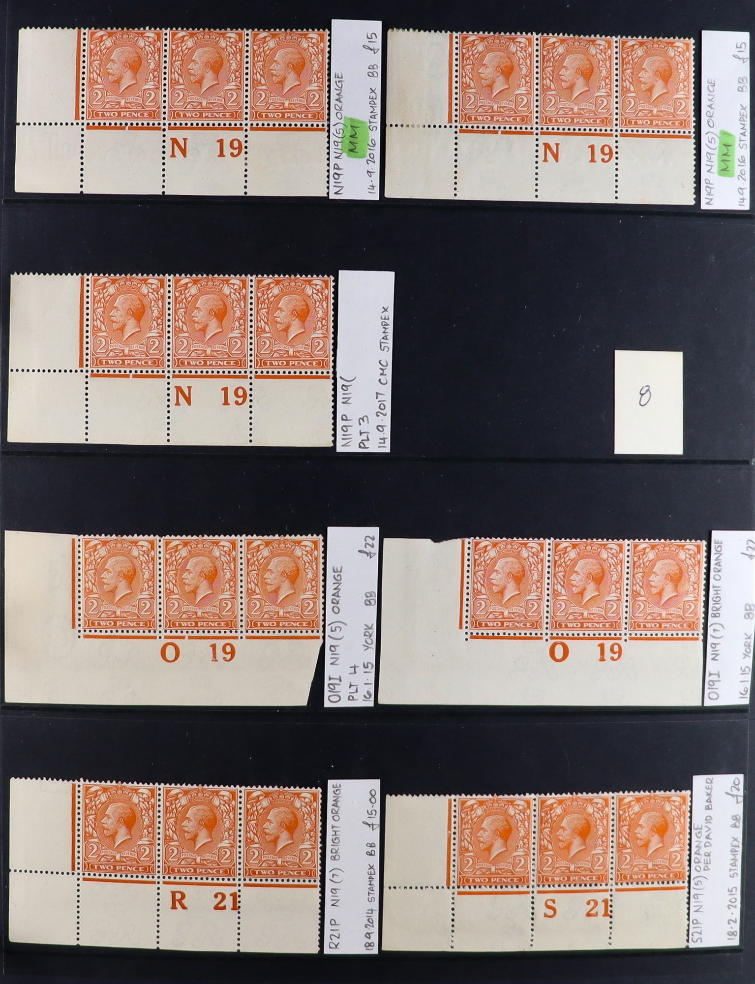 GB.GEORGE V 1912-24 2d ORANGE - SPECIALIZED CONTROL NUMBERS COLLECTION of mint (much never hinged - Image 8 of 17