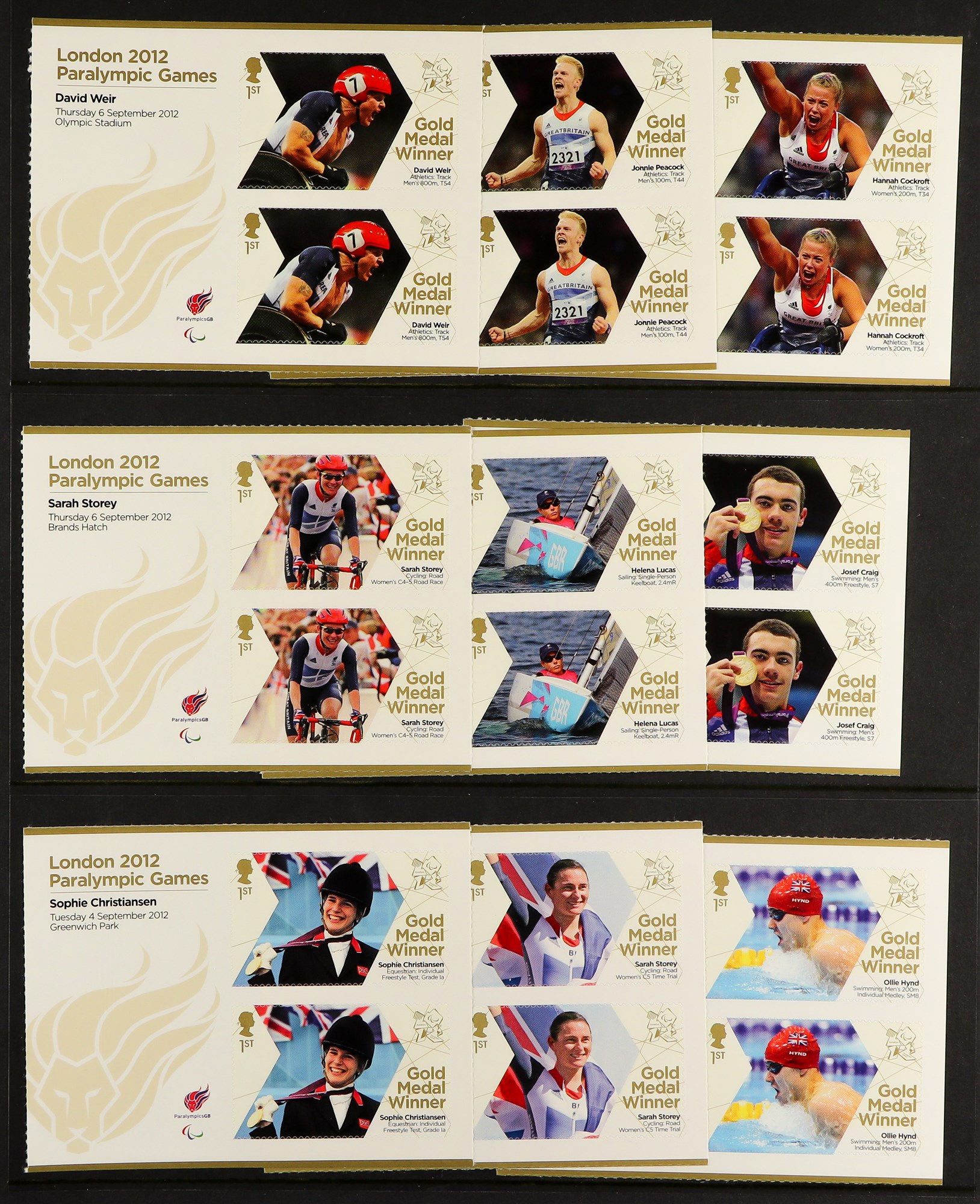 GB.ELIZABETH II 2012 Olympic Gold Medal Winners complete set of sheetlets of 6, SG 3342a/70a, and - Image 11 of 16