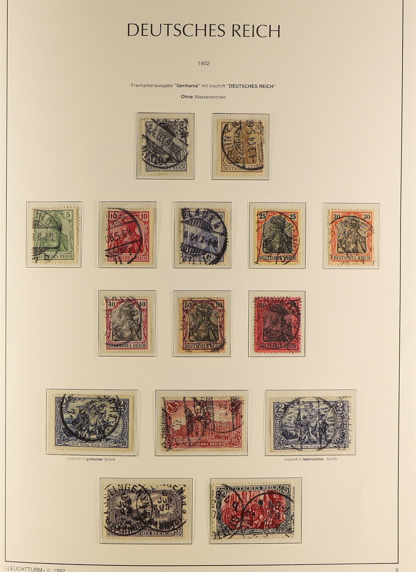 GERMANY 1872 - 1932 USED COLLECTION of over 400 stamps in hingeless album, many high / top values,