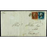 GB.QUEEN VICTORIA 1846 (6 May) EL to Kendal bearing a pretty franking of 1d red-brown & 2d blue