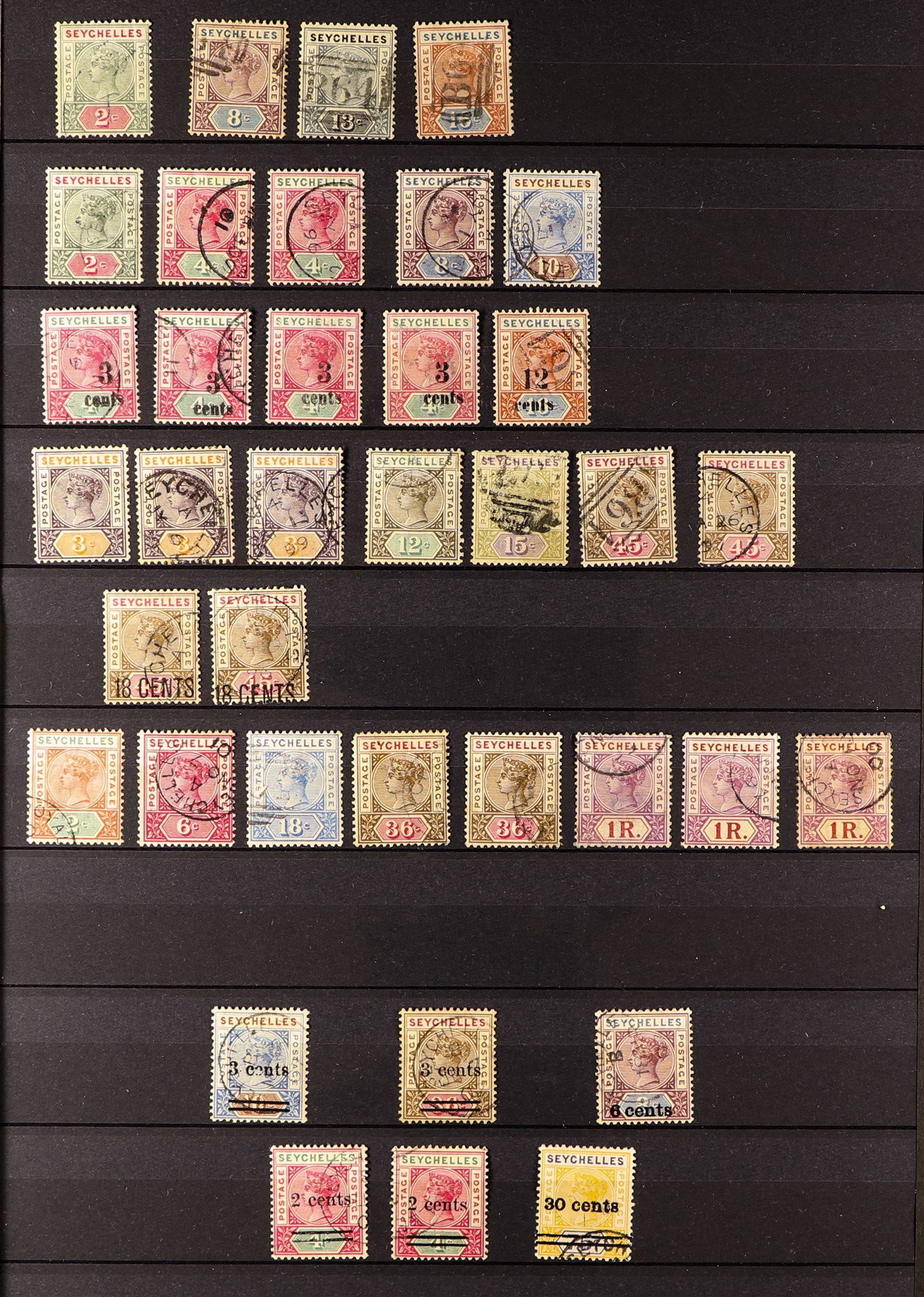 SEYCHELLES 1890 - 1952 COLLECTION of over 130 used stamps on protective pages, comprehensive incl