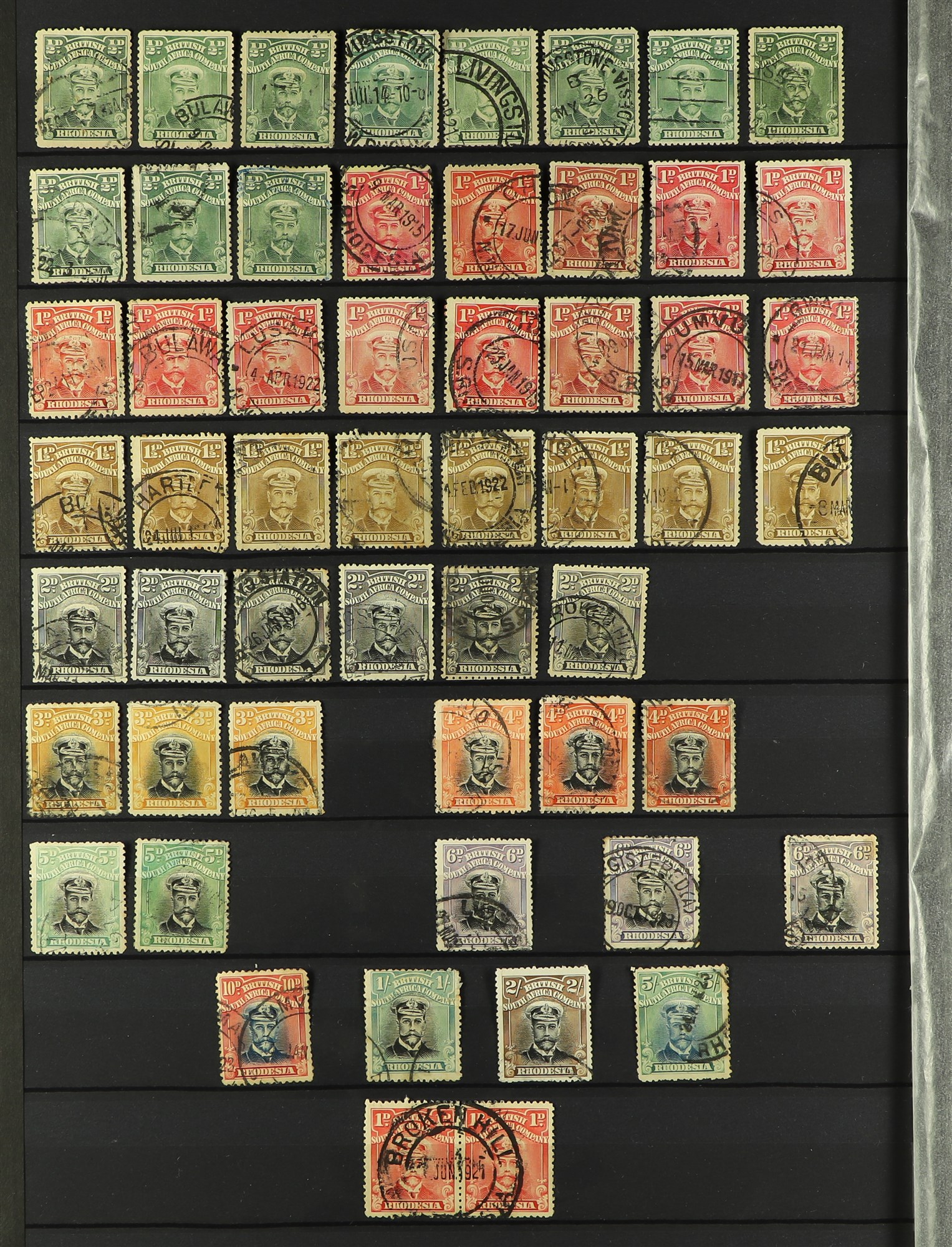 RHODESIA 1892 - 1917 USED COLLECTION of 150+ stamps on protective pages, many sets, highers - Image 3 of 3