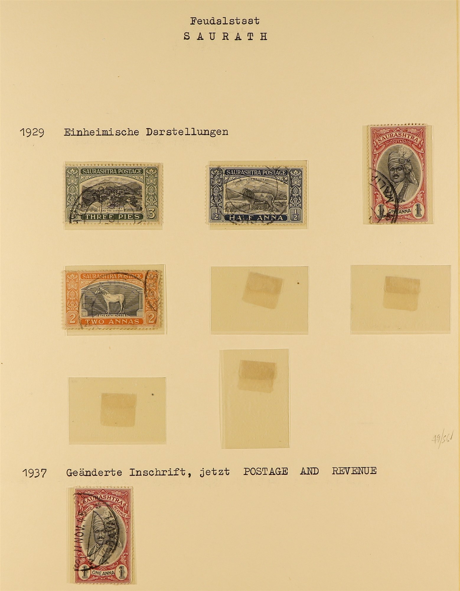 INDIAN FEUDATORY STATES SORUTH 1868 - 1949 mint and used collection of around 60 stamps on album - Image 2 of 6