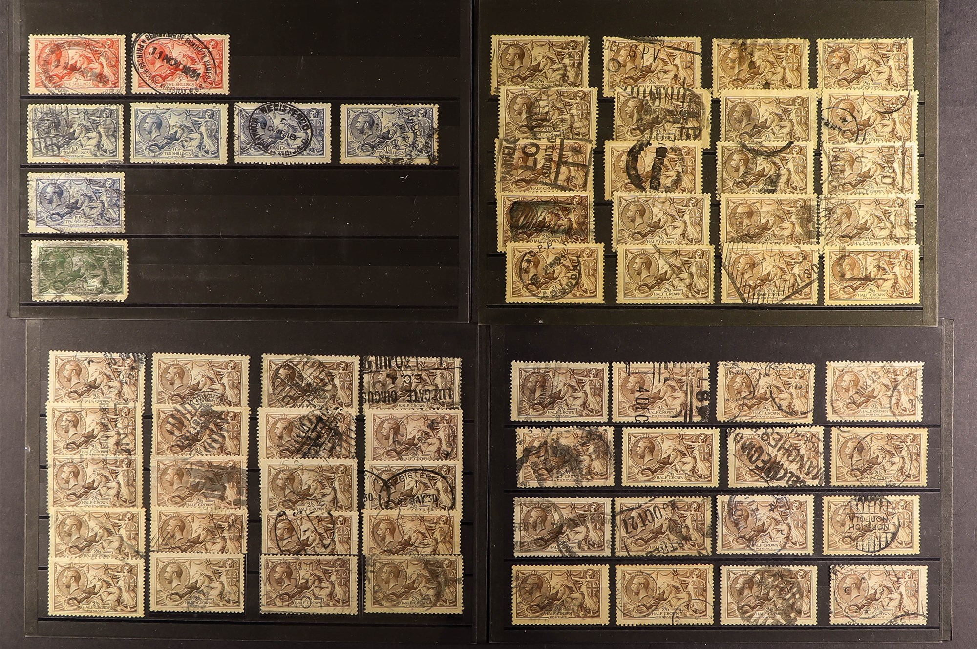 GREAT BRITAIN 1913 - 1919 SEAHORSES used accumulation on stock cards, various printings, note 2s6d - Image 2 of 3