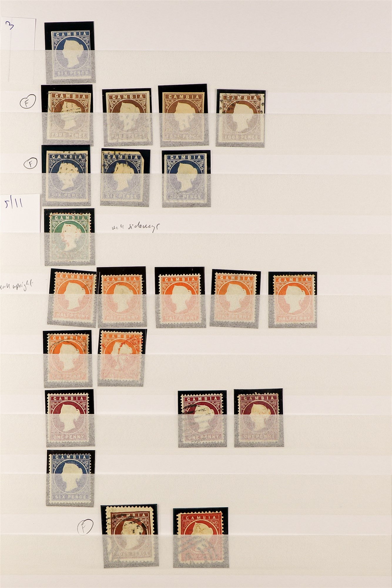 GAMBIA 1869 - 1898 COLLECTION of over 85 mint & used stamps on protective pages, note 1869-72 6d